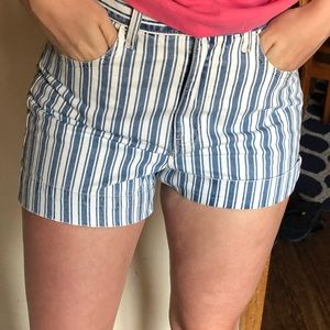 Blue and white pinstripe shorts. American eagle.